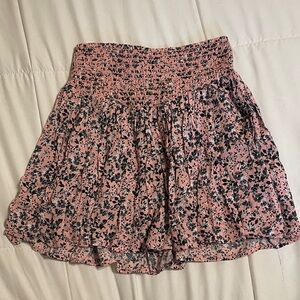 Aeropostale Pink Floral Smocked Mini Skirt with Black Print